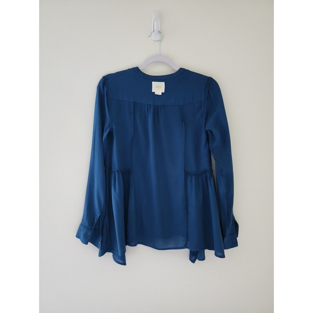 Anthropologie Maeve Womens Laikin Popover Blue Teal Long Sleeve Tunic Top Size 0 - Picture 6 of 11